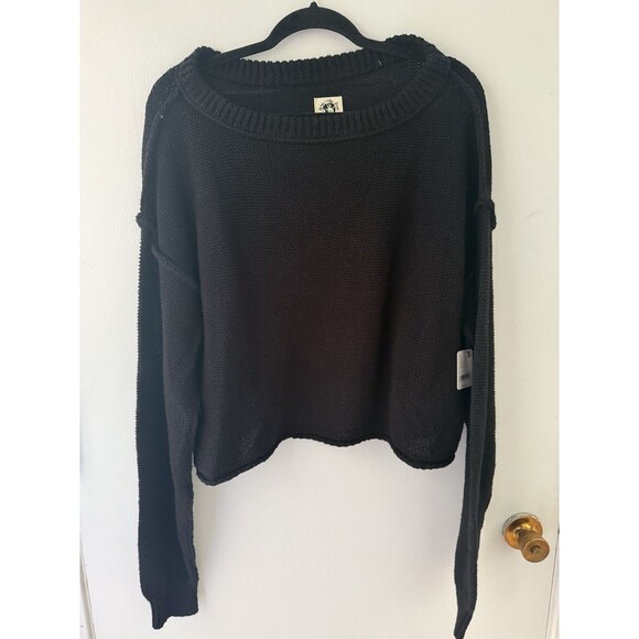Free People Sweaters - We The Free Women’s S Sweater Black Knit Oversized Cropped Long Sleeve Top